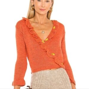 TACH Olivia Knitburnt flower trim wrap sweater